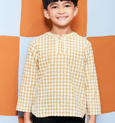 baju raya family sedondon boy kurta teluk belanga checked yellow