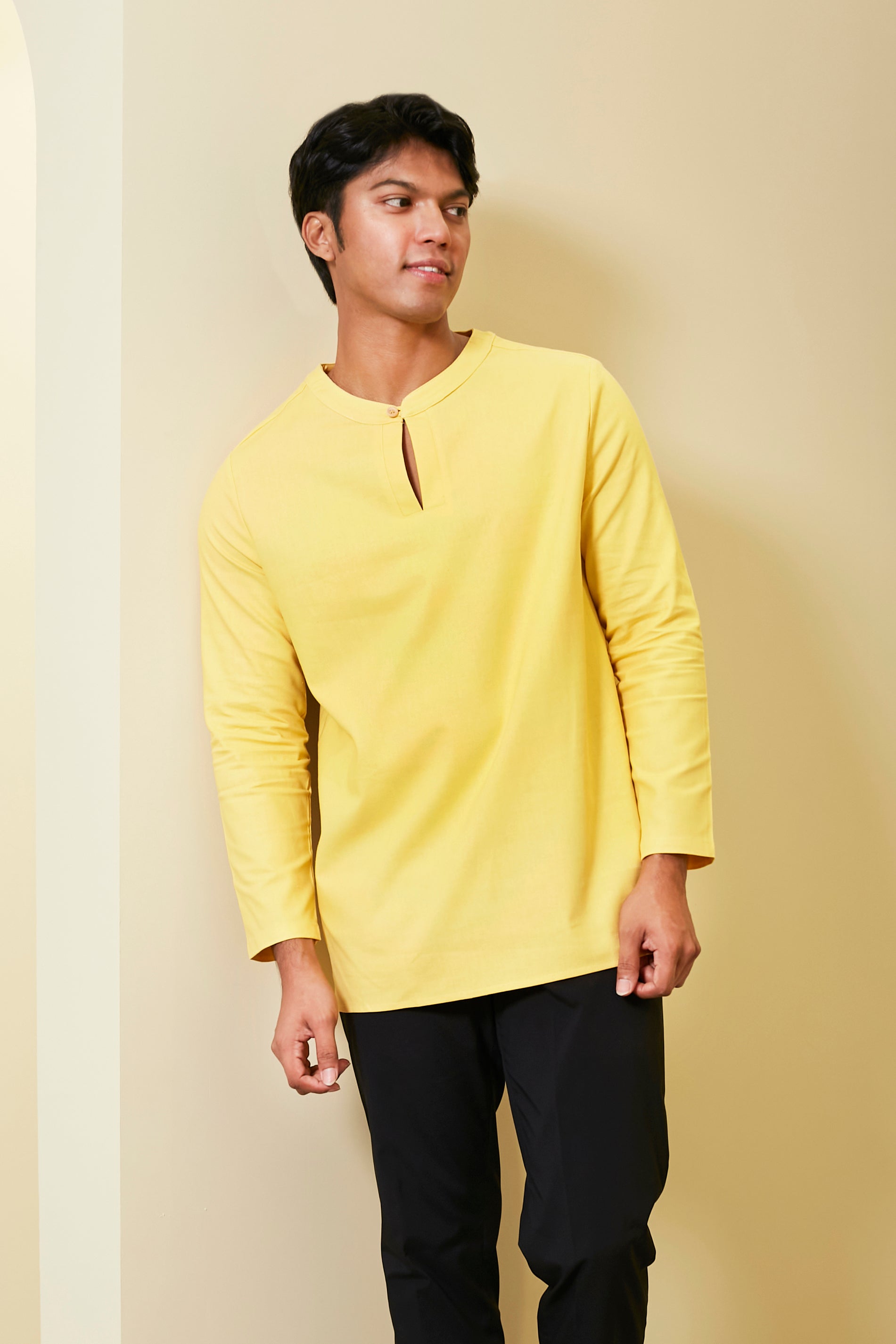 baju raya family sedondon adult men teluk belanga kurta yellow