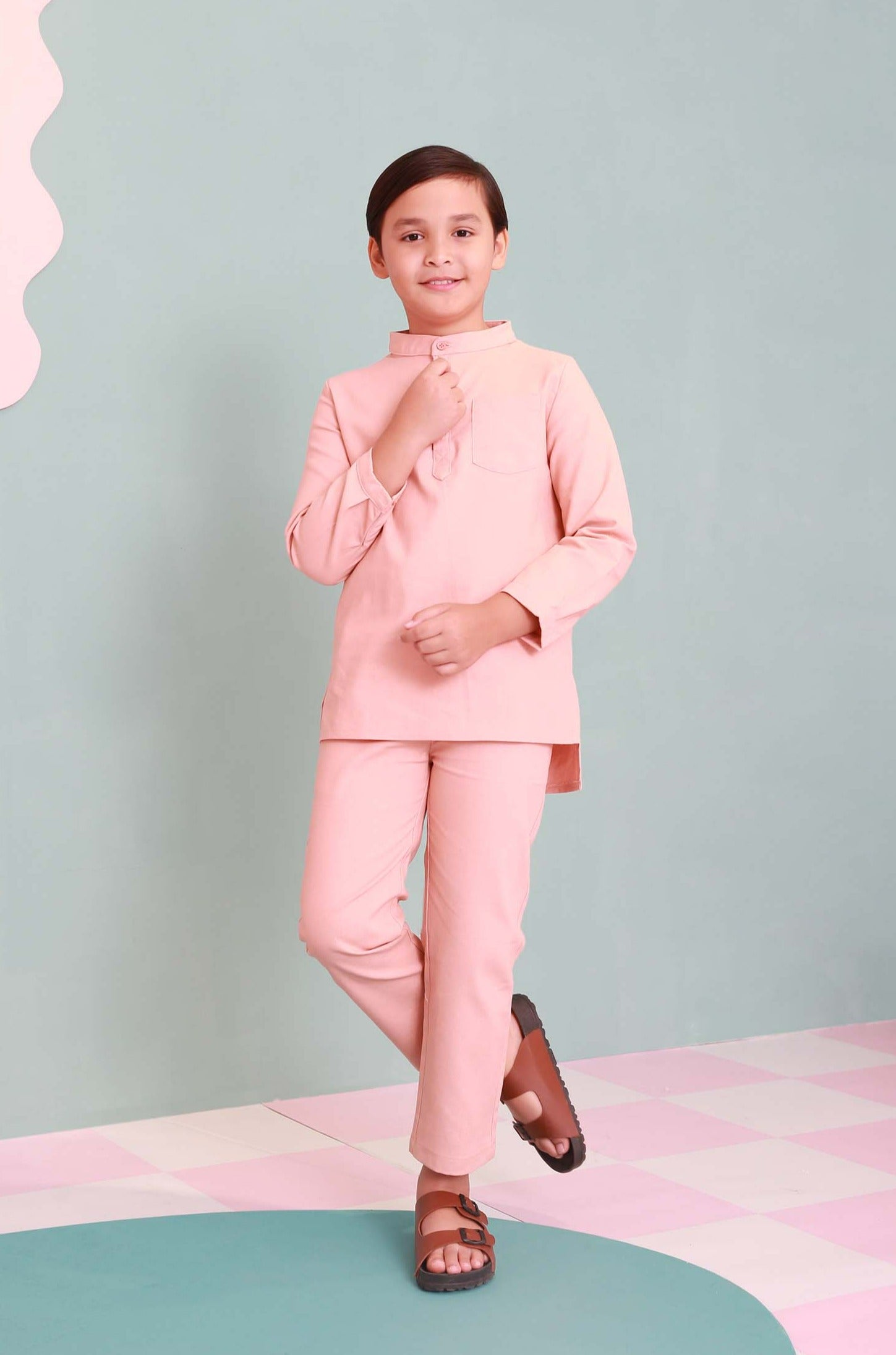 one set boy baju melayu long sleeve button eid raya kenduri event wear 