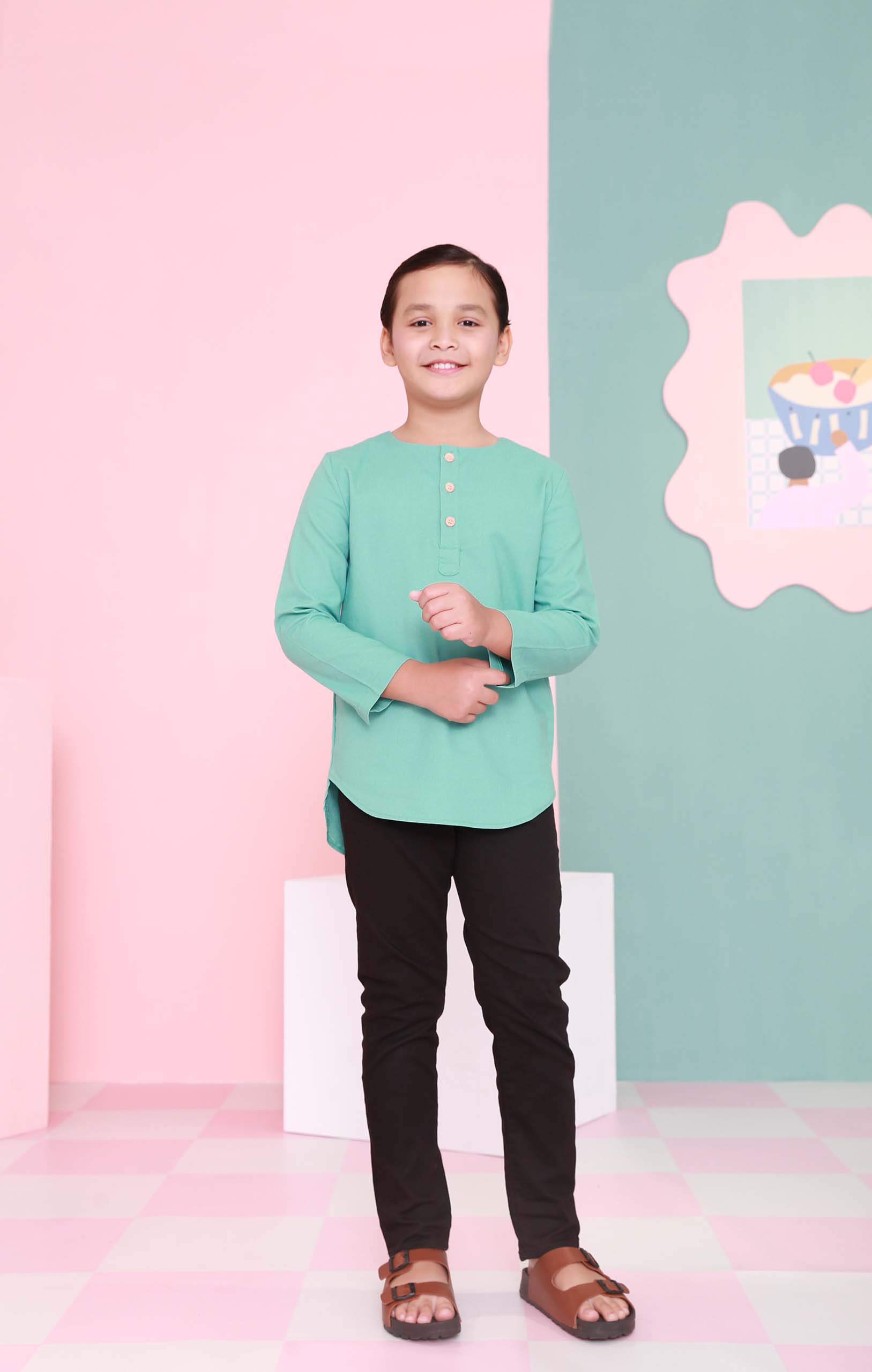 boys top kurta long sleeve button eid raya kenduri event wear 