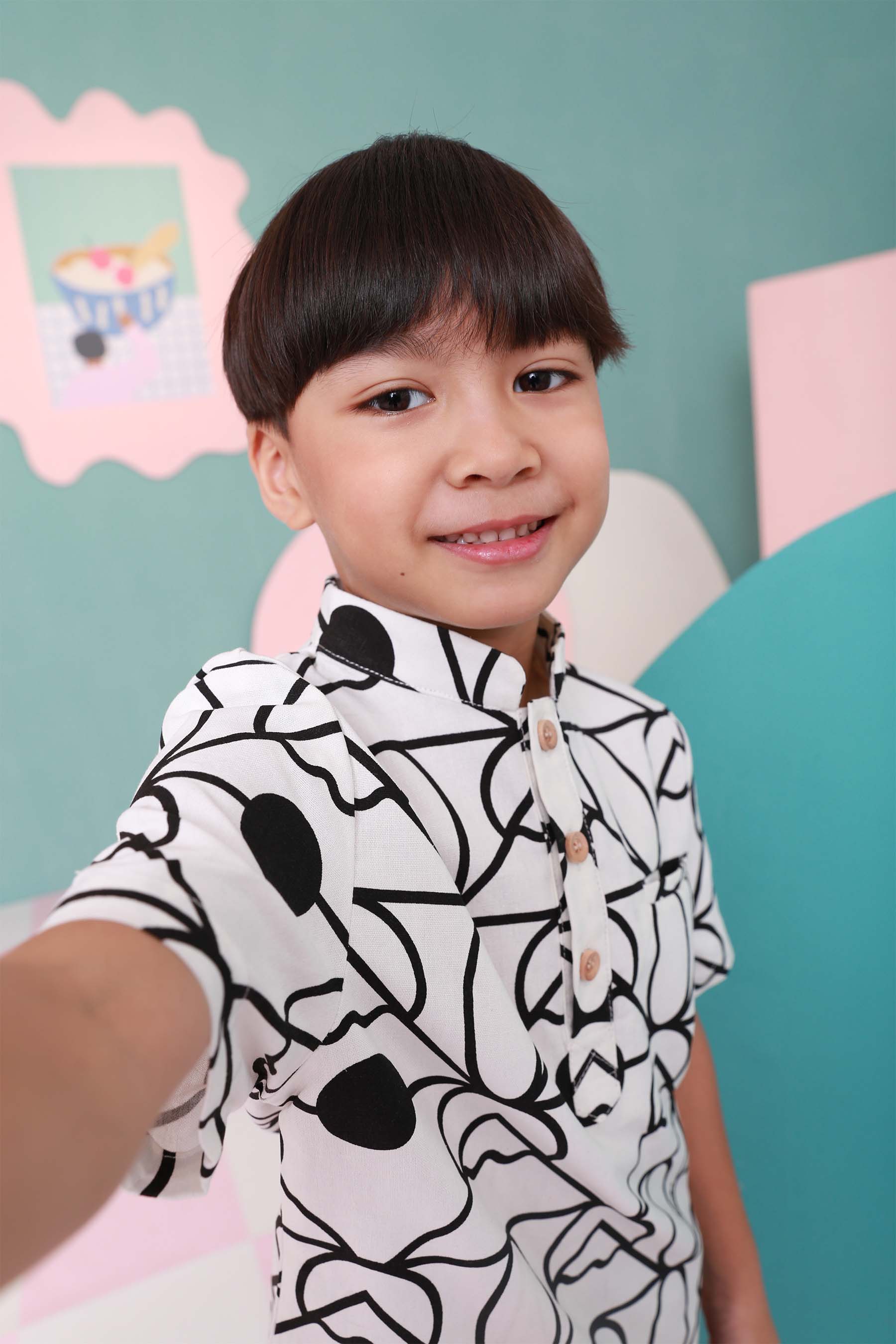 boy top short sleeve button shirt eid raya kenduri event wear 