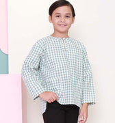 baju raya family sedondon kids boy teluk belanga kurta top checked tiffany