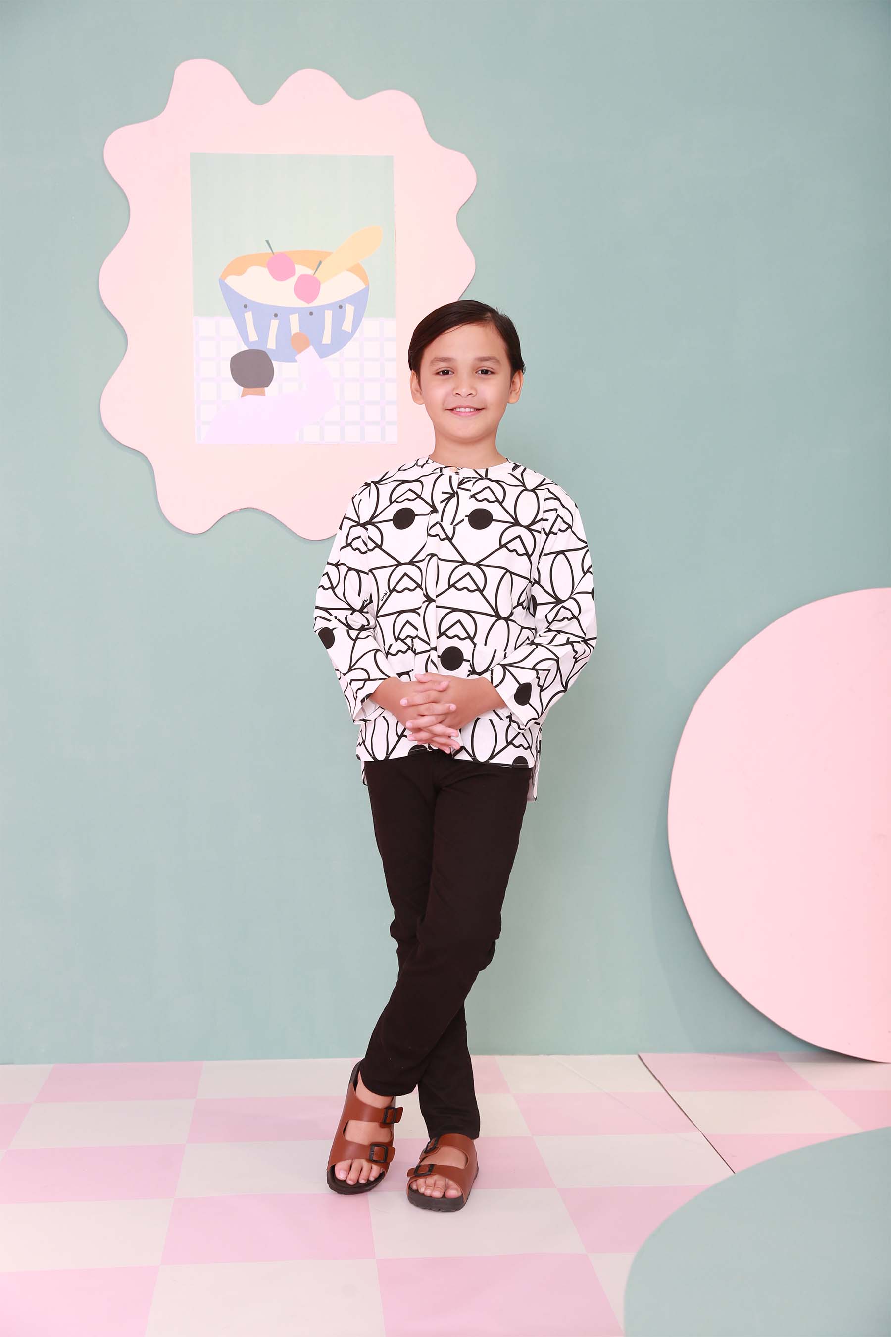  boy top long sleeve button shirt eid raya kenduri event wear 