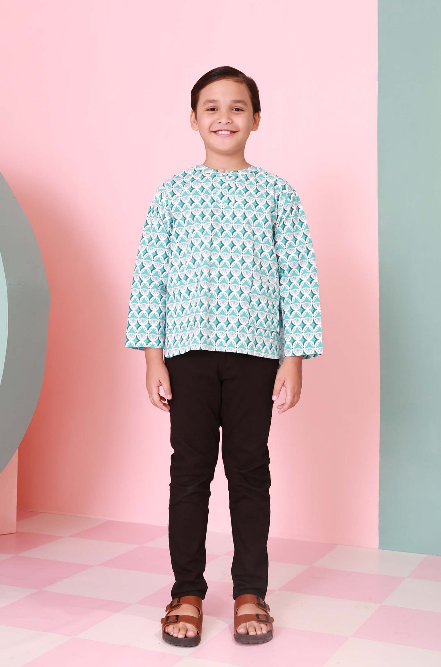 cotton linen boy printed kurta teluk belanga 