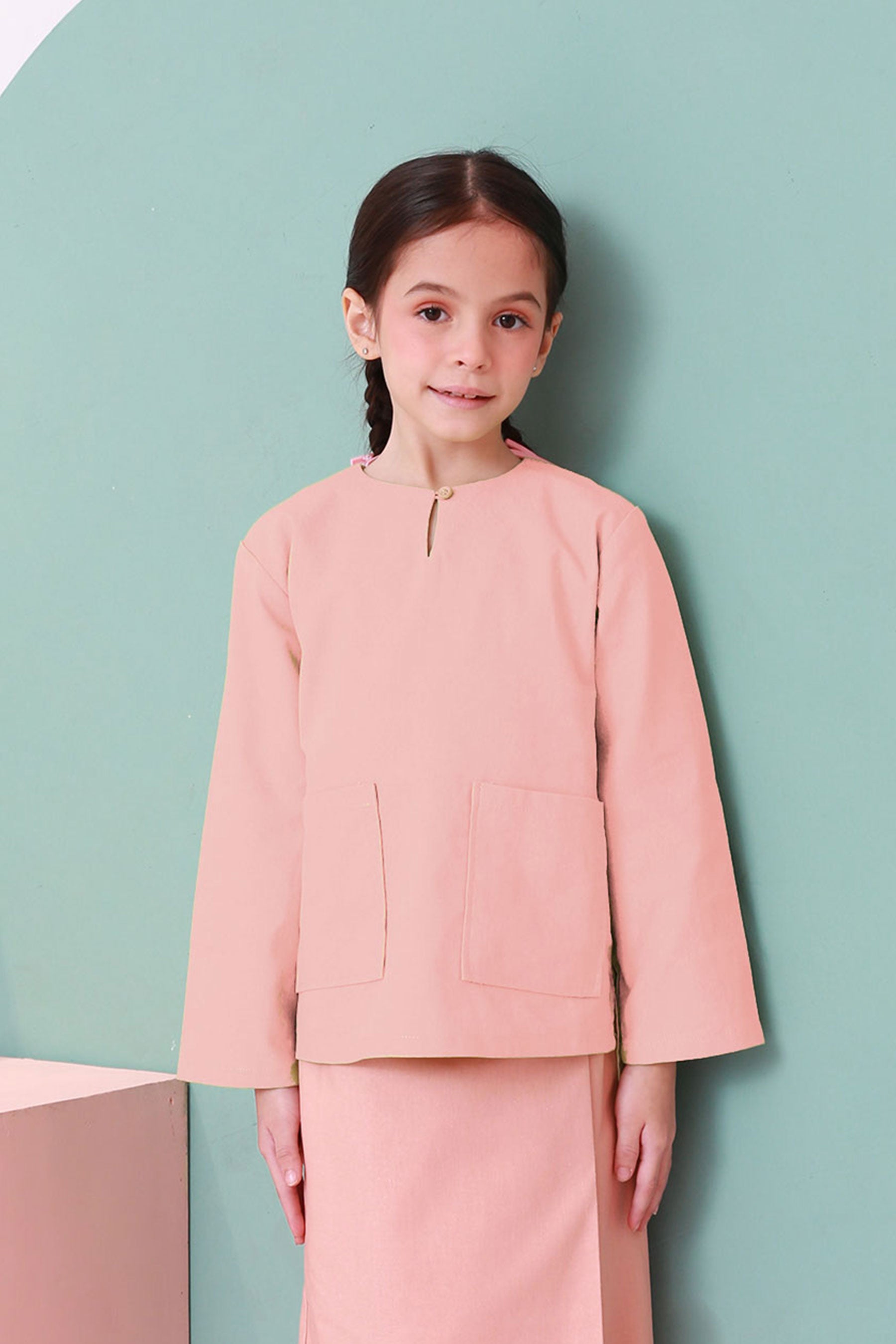 baju raya family sedondon kids girl kurung top blush pink