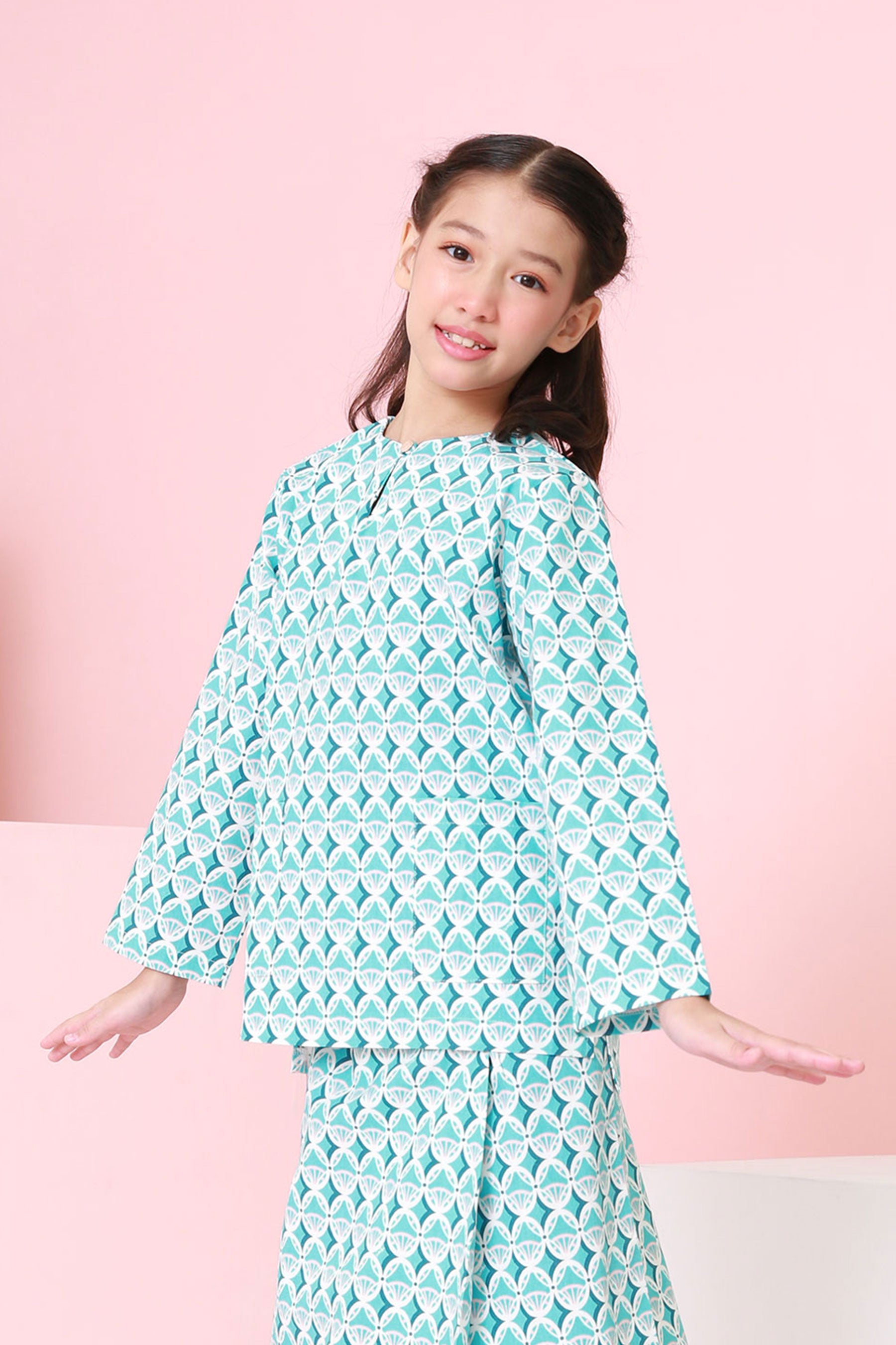  girls top long sleeve pocket eid raya kenduri event wear 