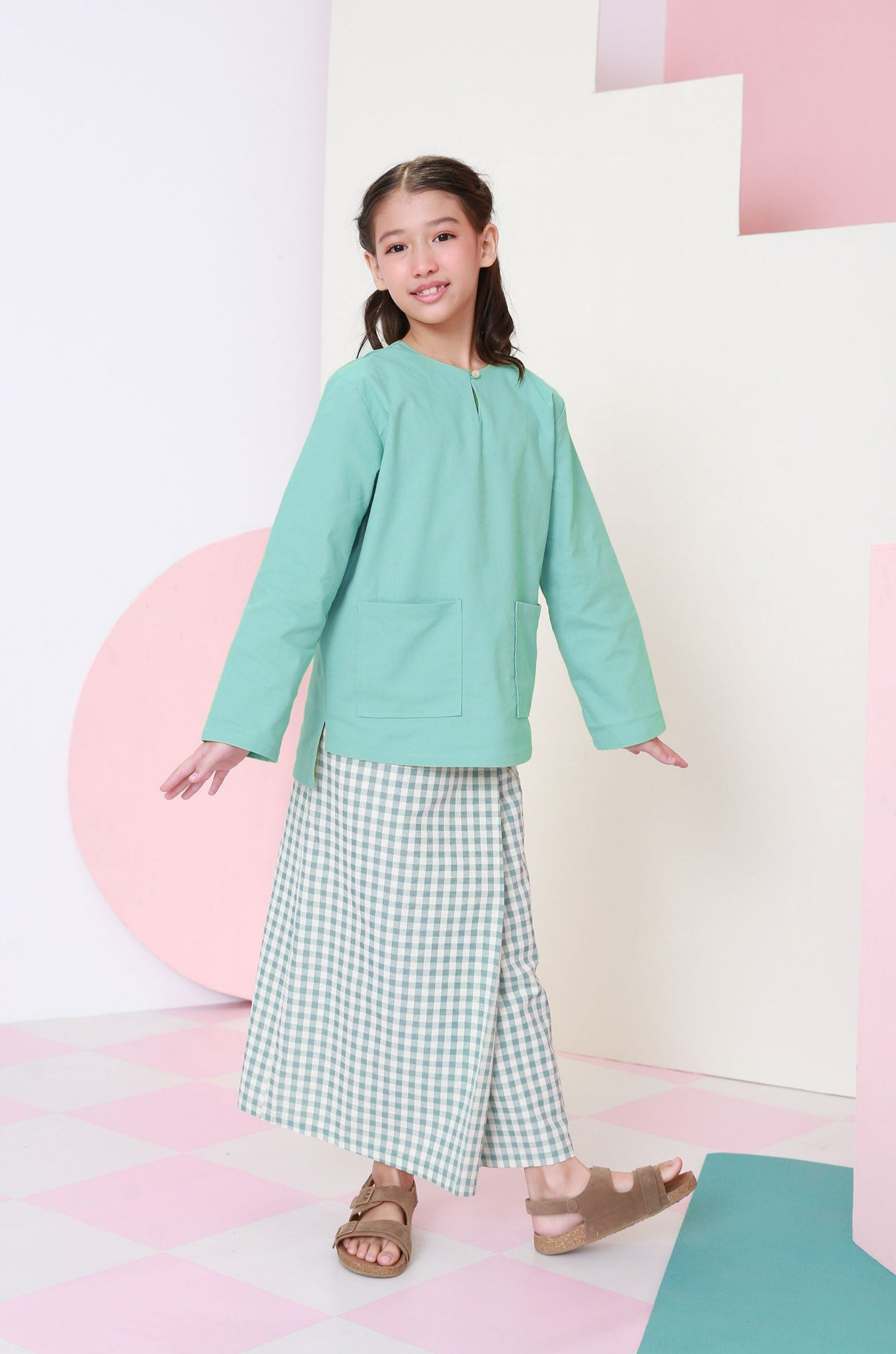 girls top long sleeve pocket eid raya kenduri event wear