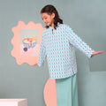 baju raya mandarin collar girl printed cupcake match with blush skirt