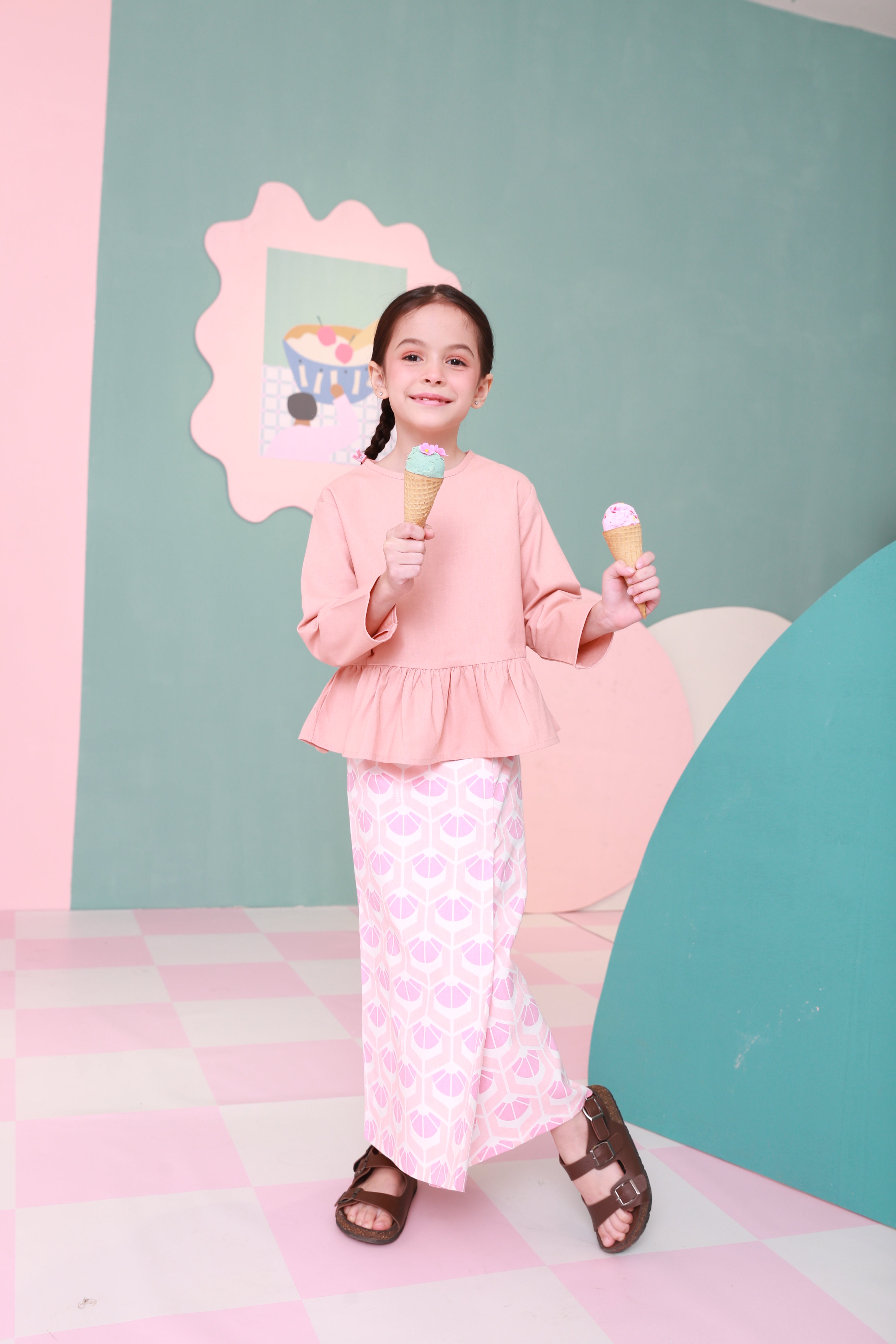 girls ruffle top long sleeve eid raya kenduri event wear 