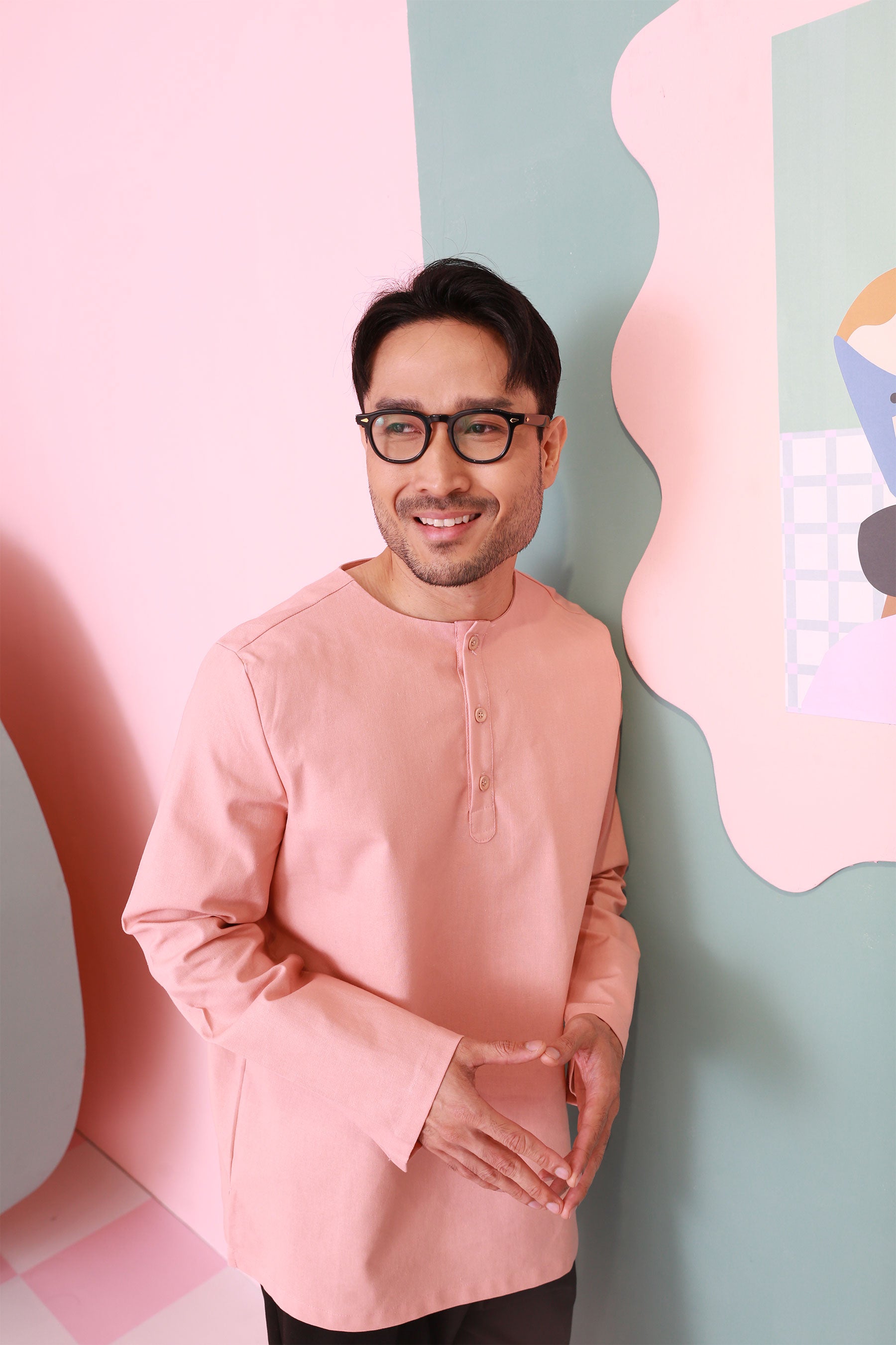 baju raya family sedondon men kurta top blush pink 