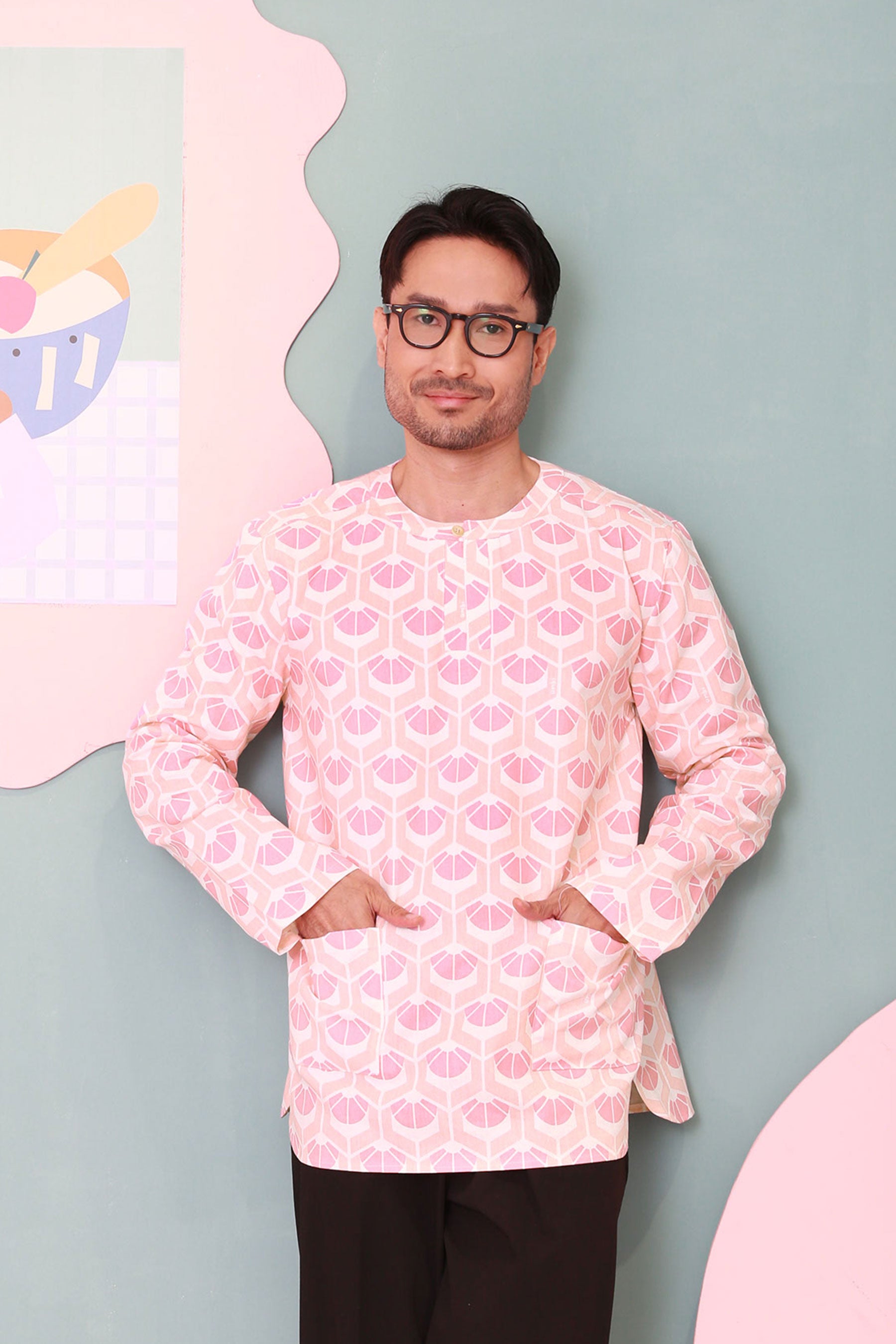 baju raya family sedondon men kurta teluk belanga top cupcake print