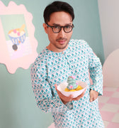 baju raya family sedondon men kurta teluk belanga top mint drop print