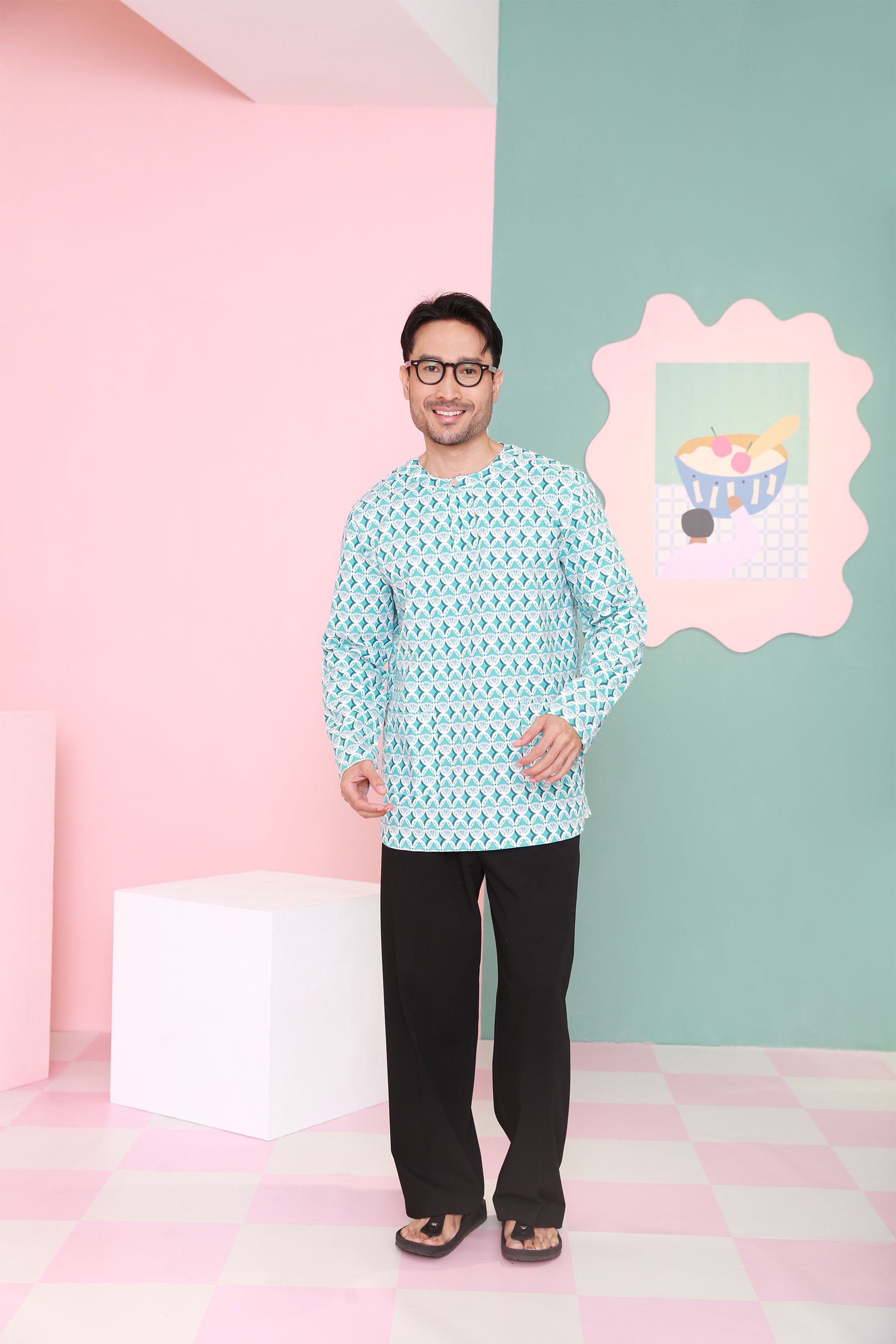  men top kurta long sleeve button casual wear eid raya kenduri event wear