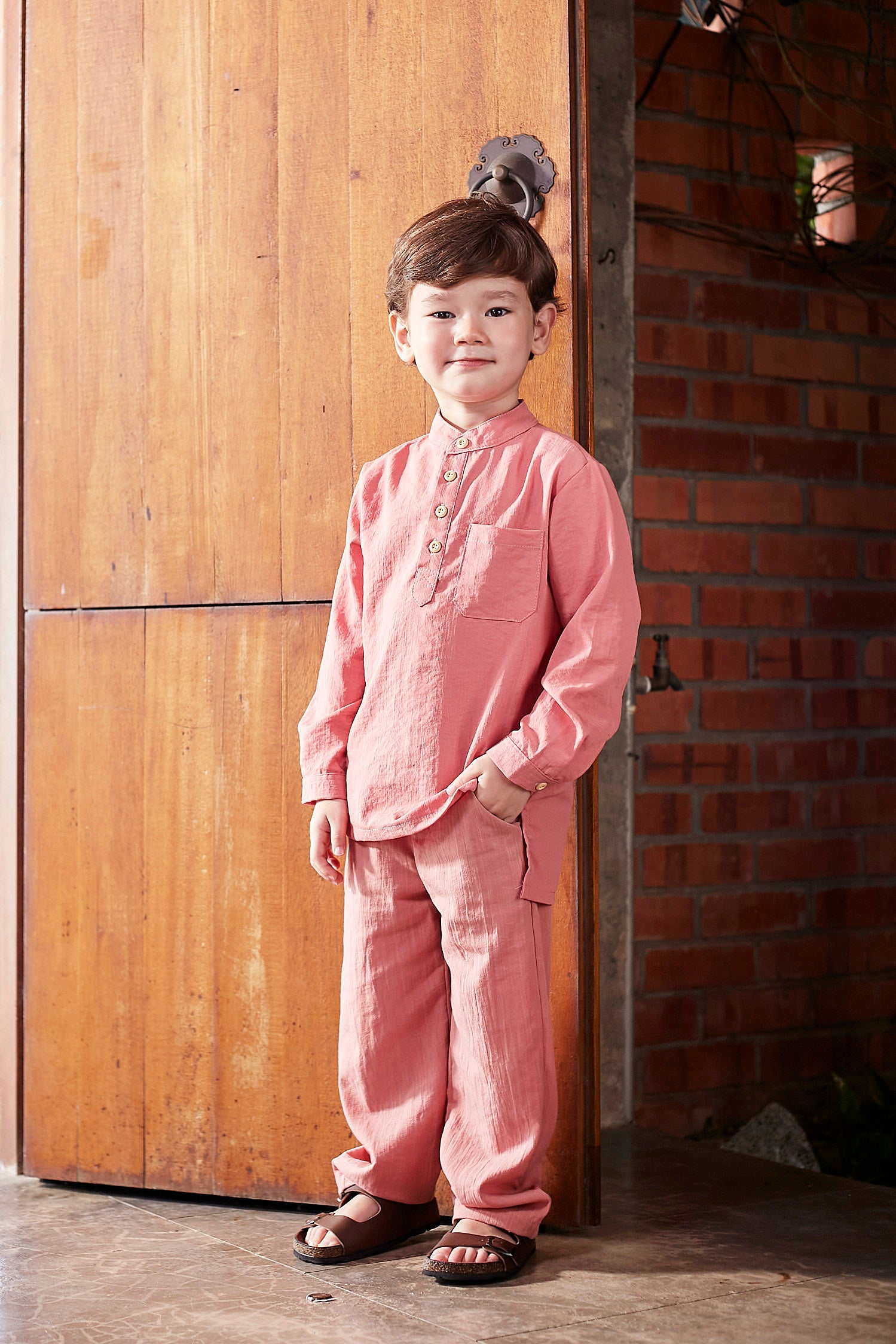 baju raya family sedondon kids boy baju melayu set watermelon pink