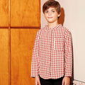 baju raya family sedondon kids boy button shirt checked red 