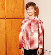 baju raya family sedondon kids boy button shirt checked red 