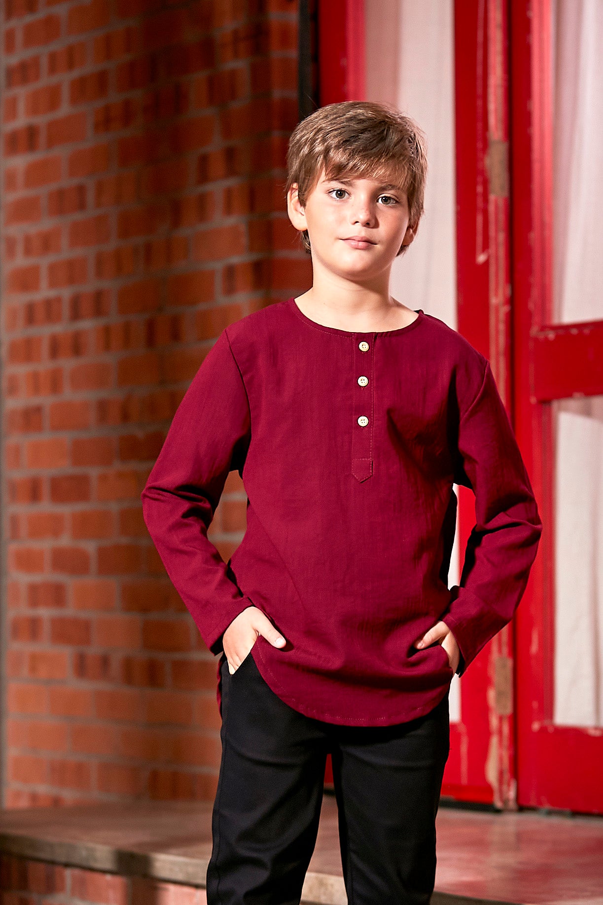 baju raya family sedondon kids boy kurta top maroon