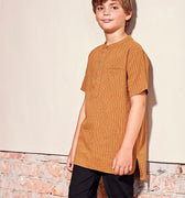 baju raya family sedondon kids boy short sleeves shirt brown stripes 