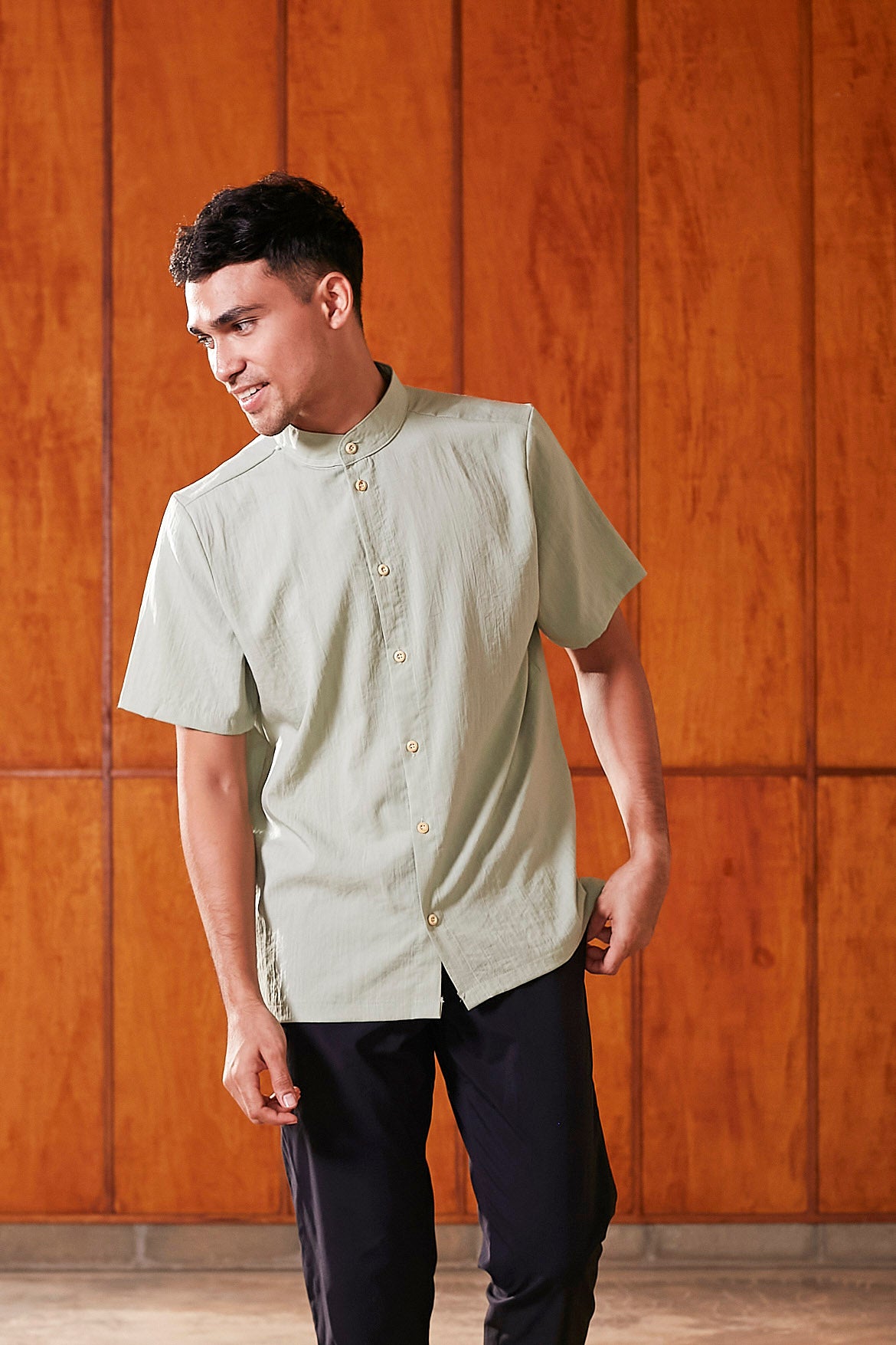 baju raya family sedondon adult men short sleeves matcha green 