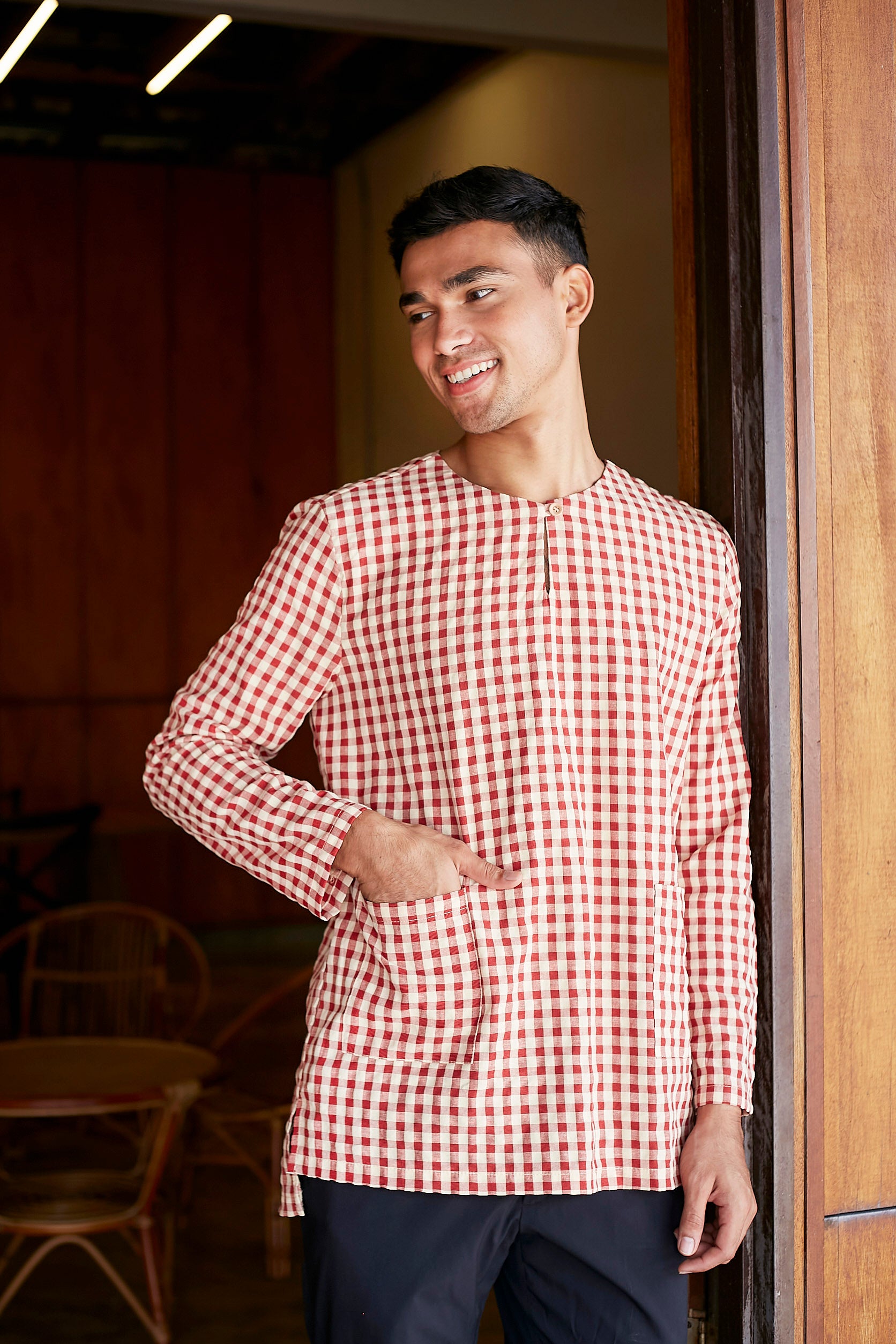 men kurta top long sleeve pocket eid raya kenduri event wear