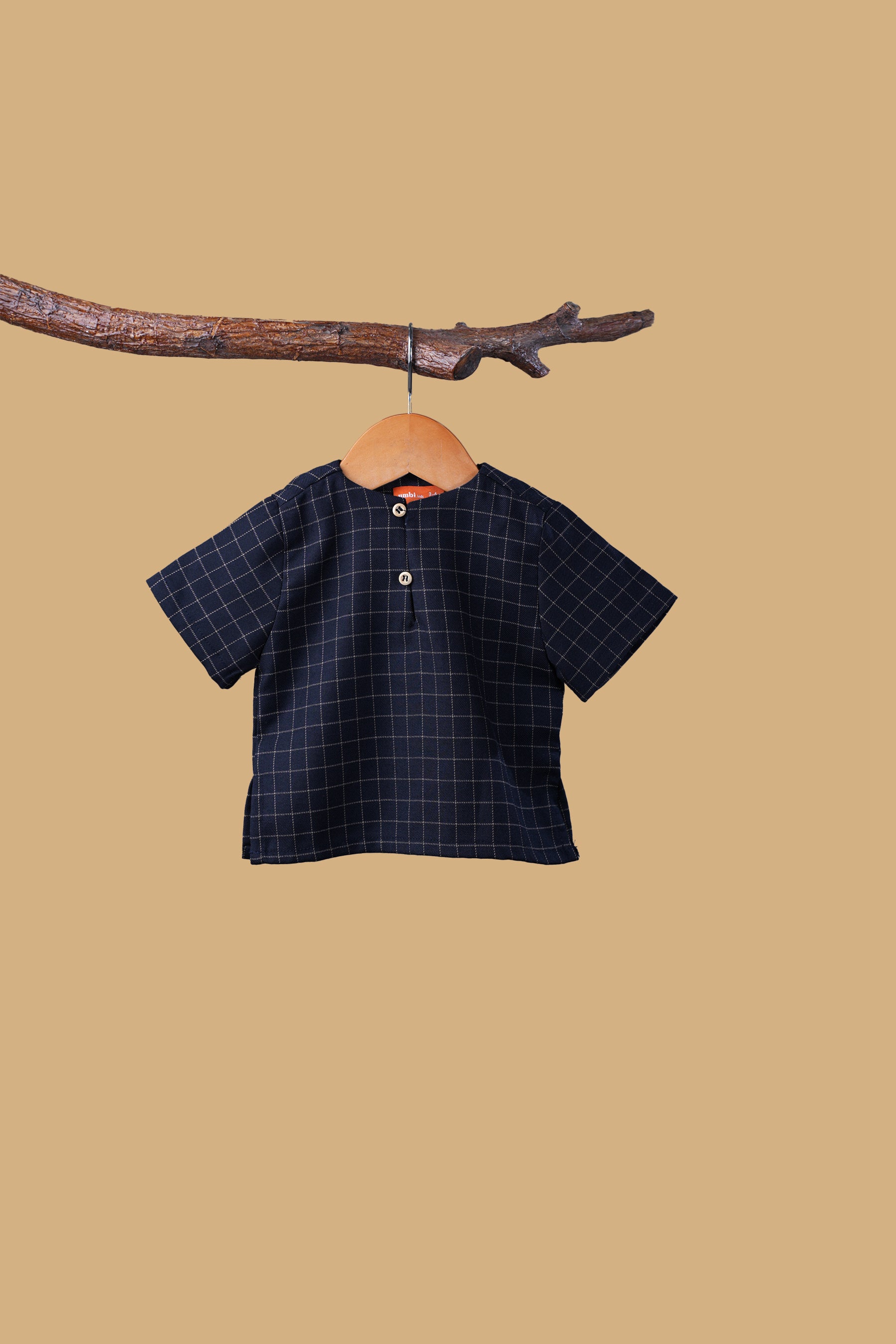 The Nusantara Collection Unisex Baby Top Checked Navy Mustard