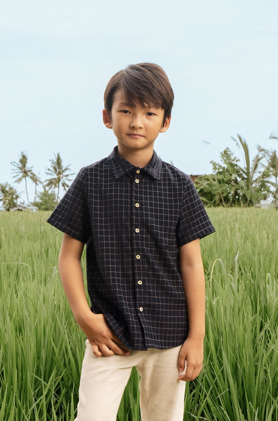 The Nusantara Collection Boy Sunday Shirt Checked Navy Mustard