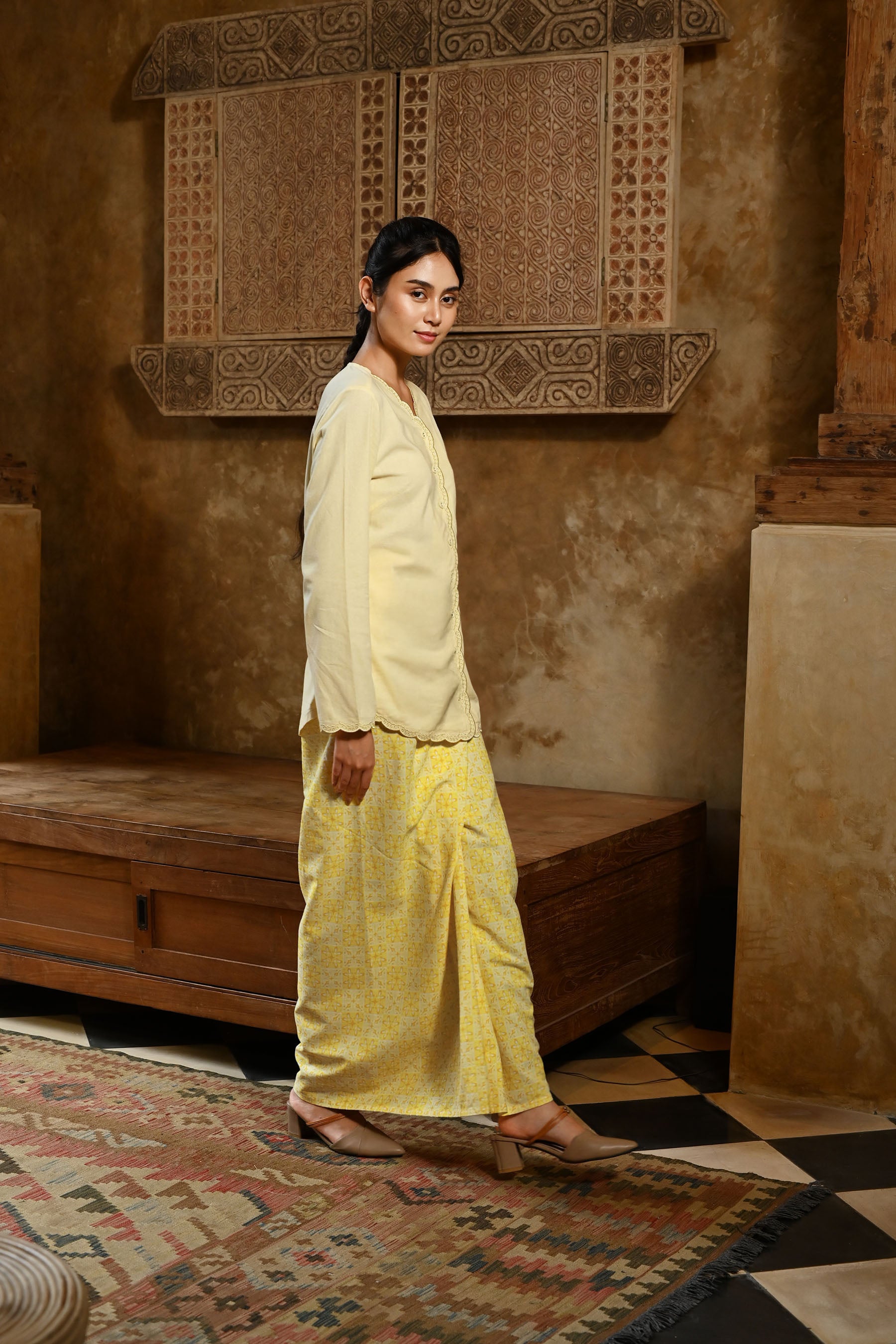 The Nusantara Collection Women Kebaya Top with Embroidery Butter Yellow