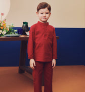 baju raya family sedondon kids boy baju melayu set red