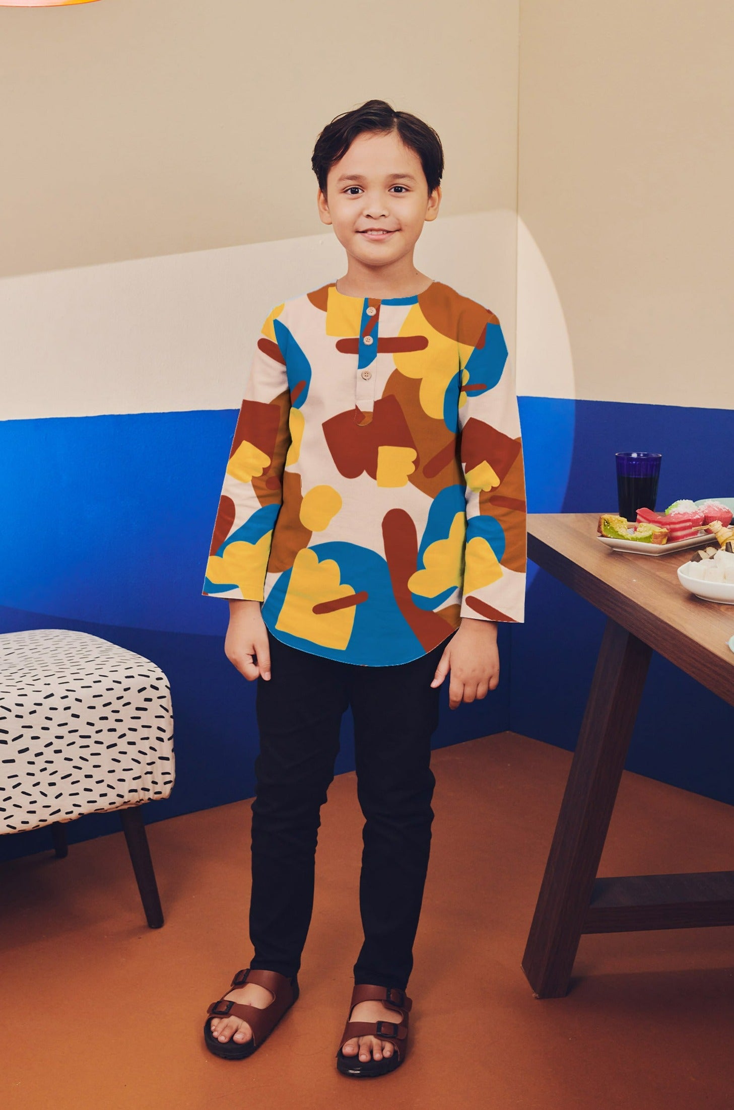 boy kurta top long sleeve button eid kenduri raya event wear 