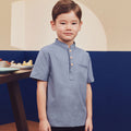 baju raya family sedondon kids boy short sleeves shirt pigeon blue