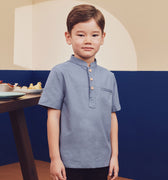 baju raya family sedondon kids boy short sleeves shirt pigeon blue