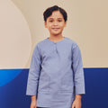 baju raya family sedondon kids boy kurta top slim fit teluk belanga pigeon blue