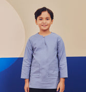 baju raya family sedondon kids boy kurta top slim fit teluk belanga pigeon blue