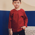 baju raya family sedondon kids boy kurta top slim fit teluk belanga red