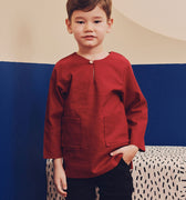 baju raya family sedondon kids boy kurta top slim fit teluk belanga red