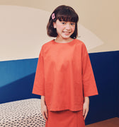 baju raya family sedondon kids girl pair pockets boxy blouse terracotta