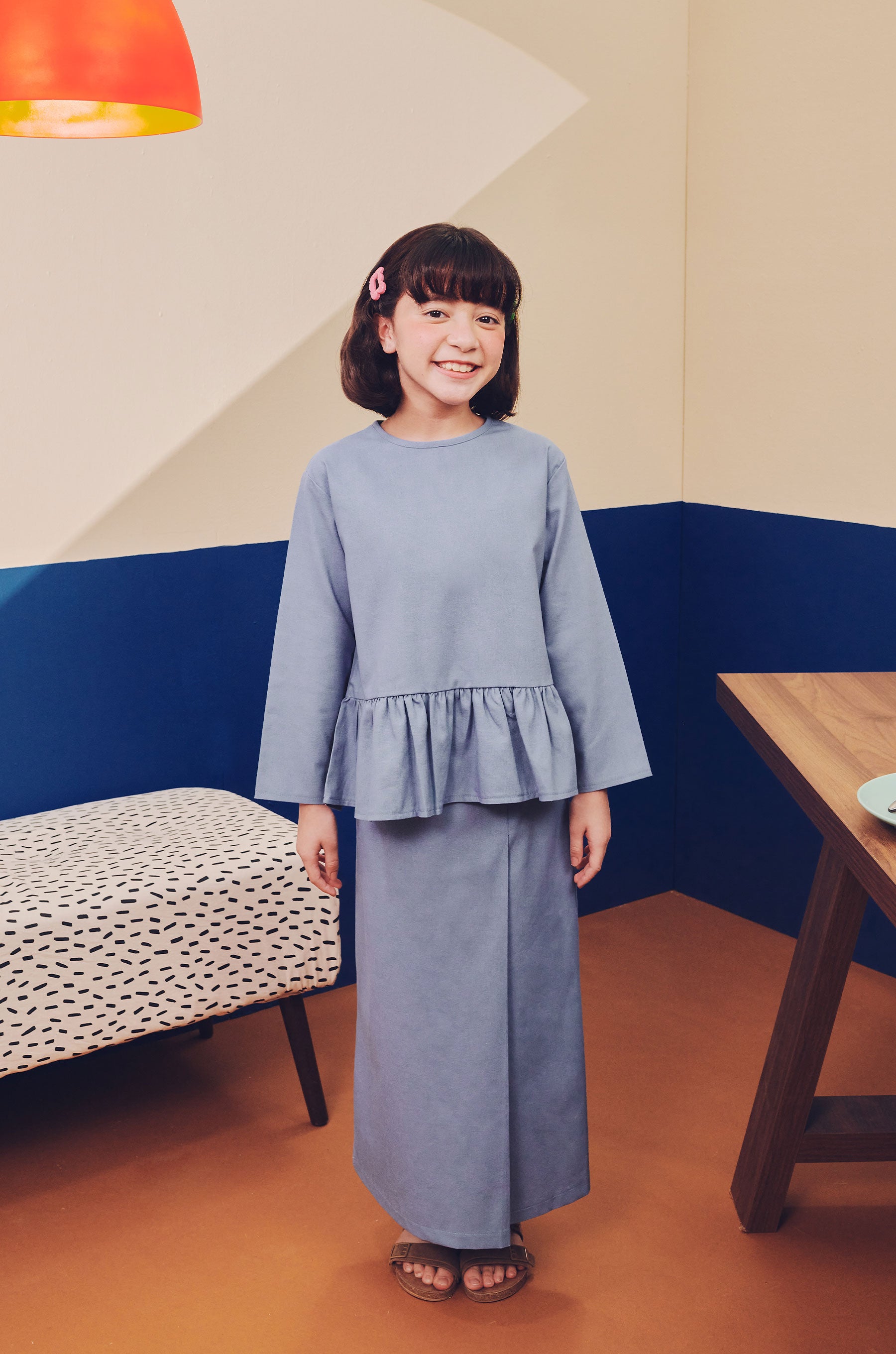 girls ruffle top long sleeve pocket eid kenduri raya event wear 