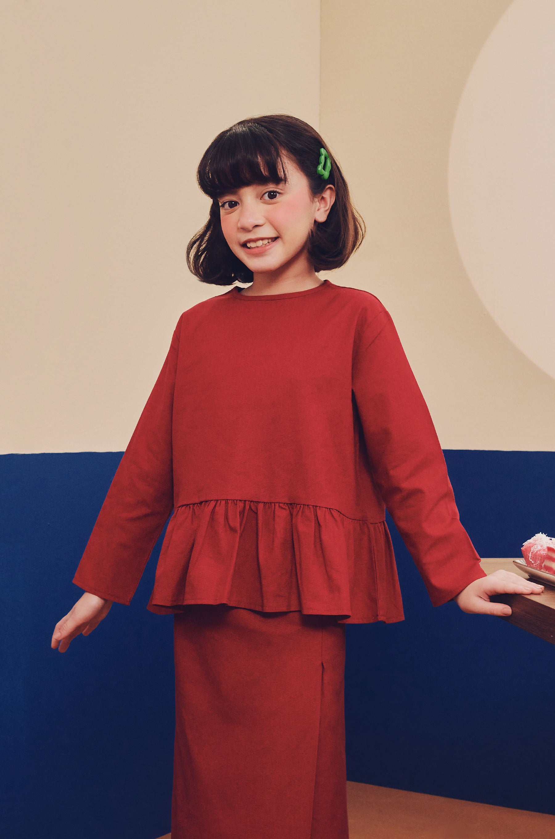 baju raya family sedondon kids girl petit ruffle blouse red