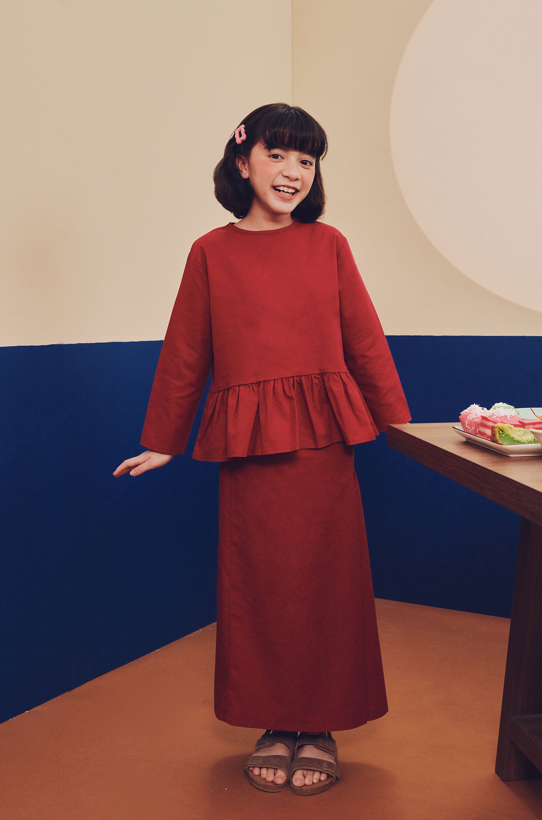  girls ruffle top long sleeve pocket eid kenduri raya event wear 