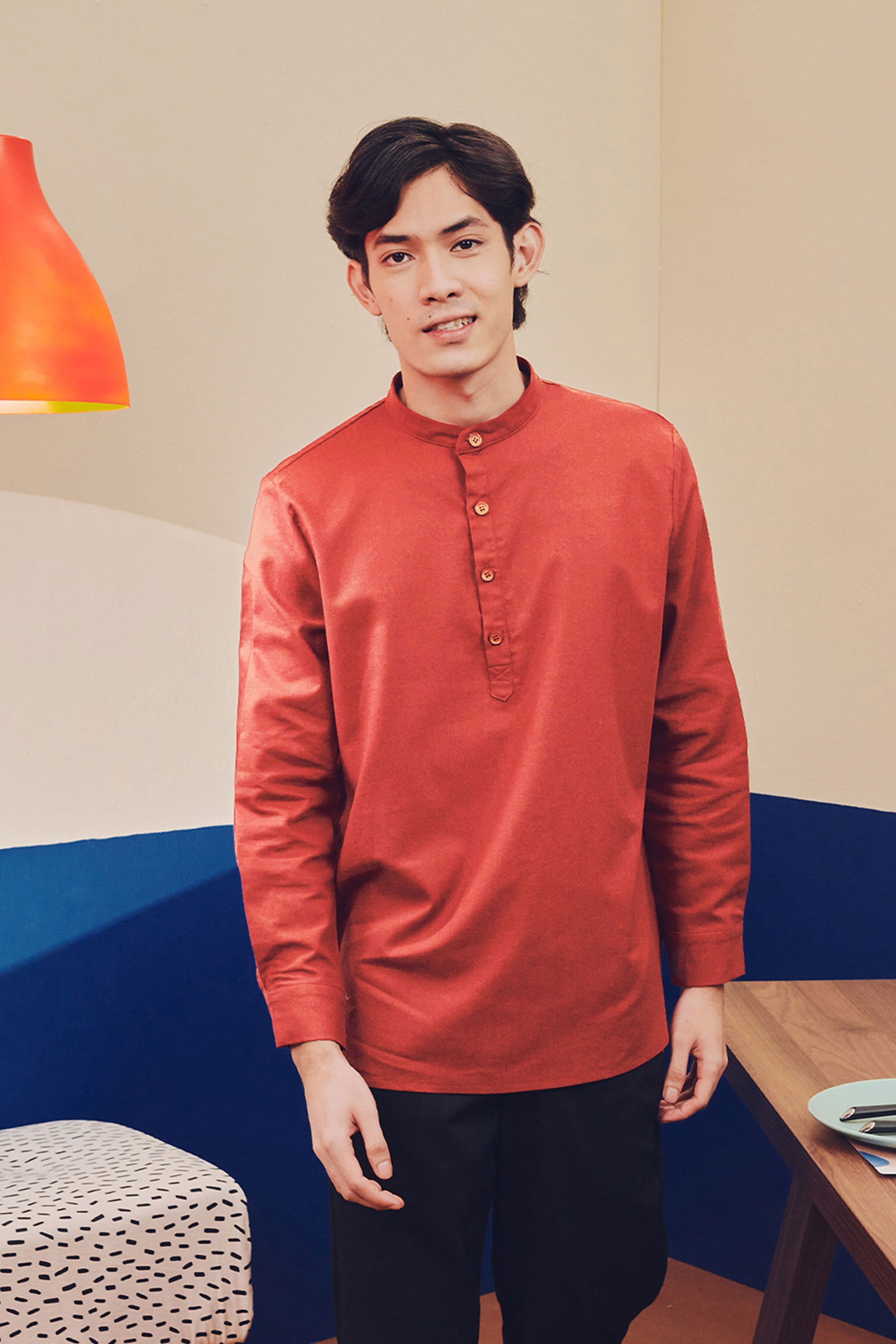 baju raya family sedondon adult men collar shirt terracotta