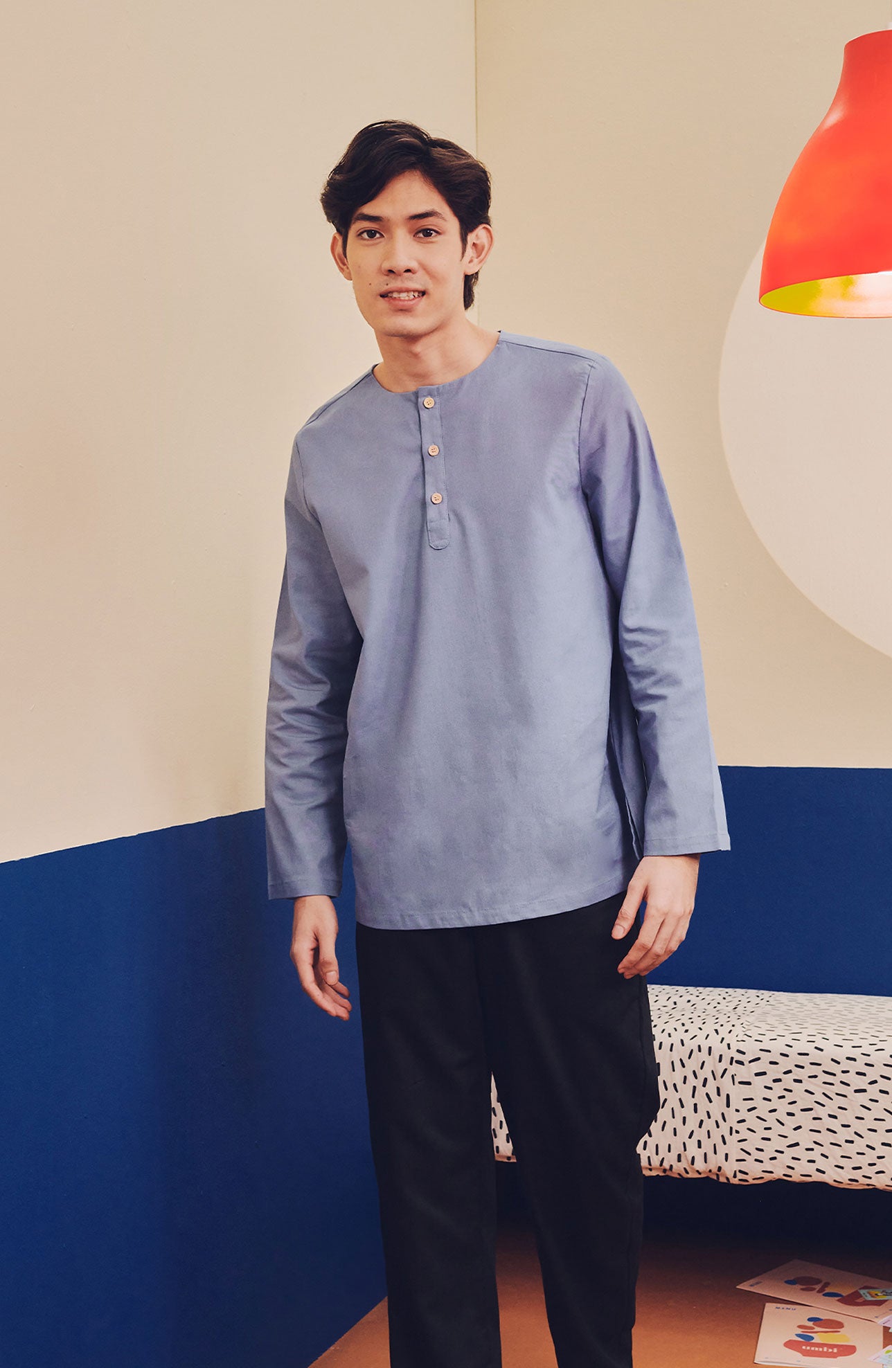 baju raya family sedondon adult men kurta shirt pigeon blue