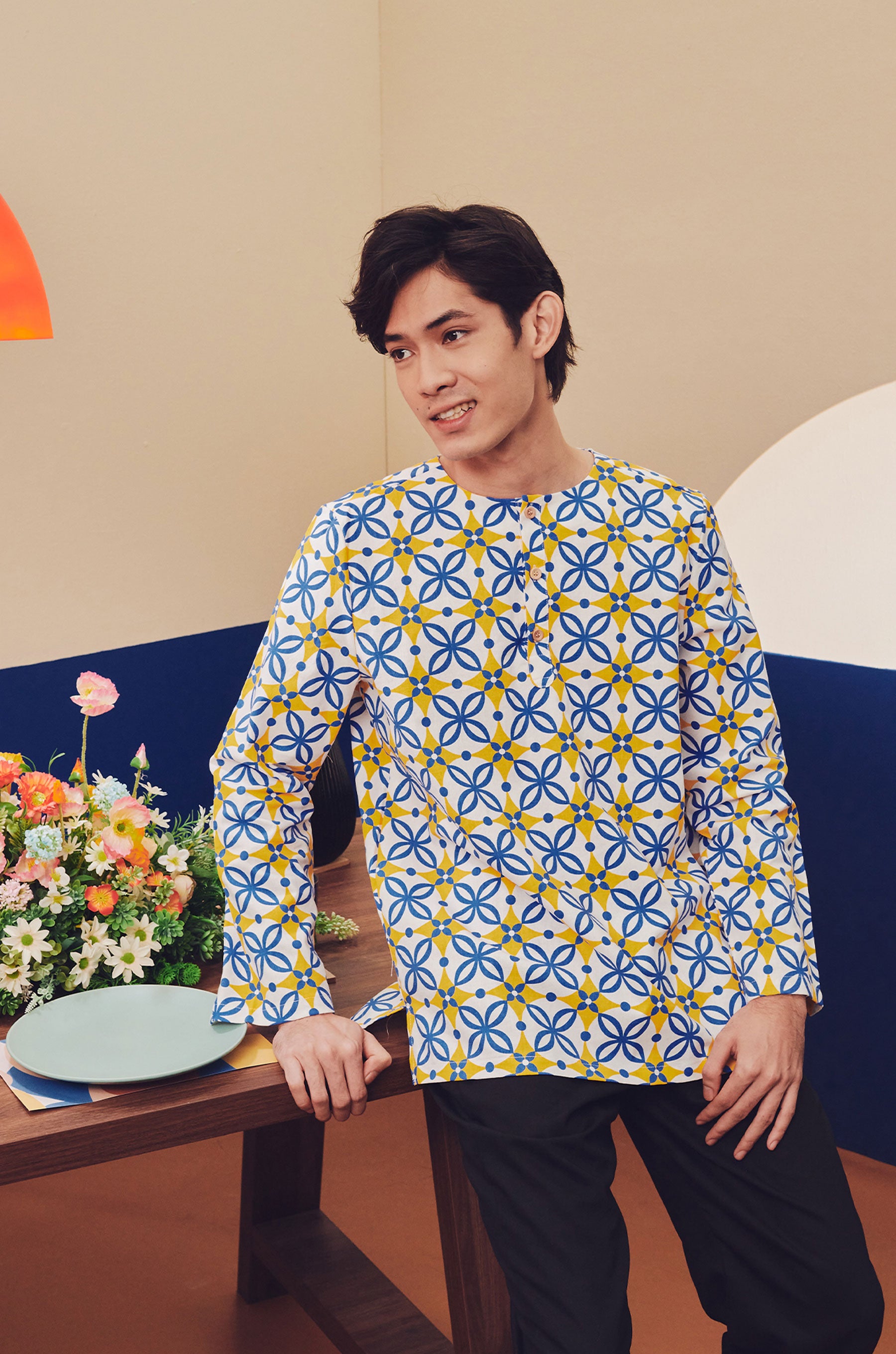 baju raya family sedondon adult men kurta shirt popcorn print