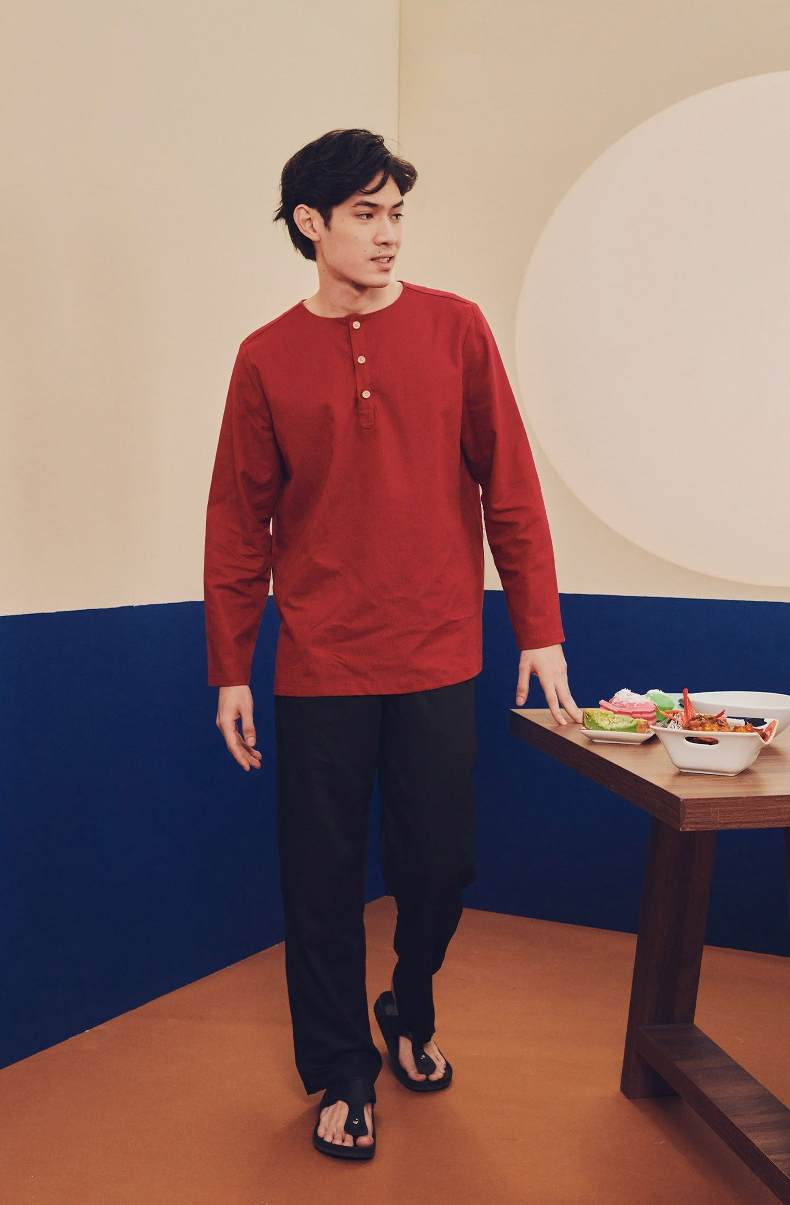  men kurta top long sleeve button eid raya kenduri event wear 