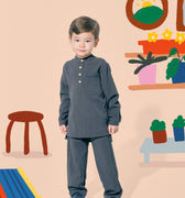 baju raya family sedondon kids boy baju melayu set dark grey 