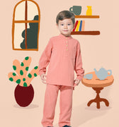 baju raya family sedondon kids boy baju melayu set salmon