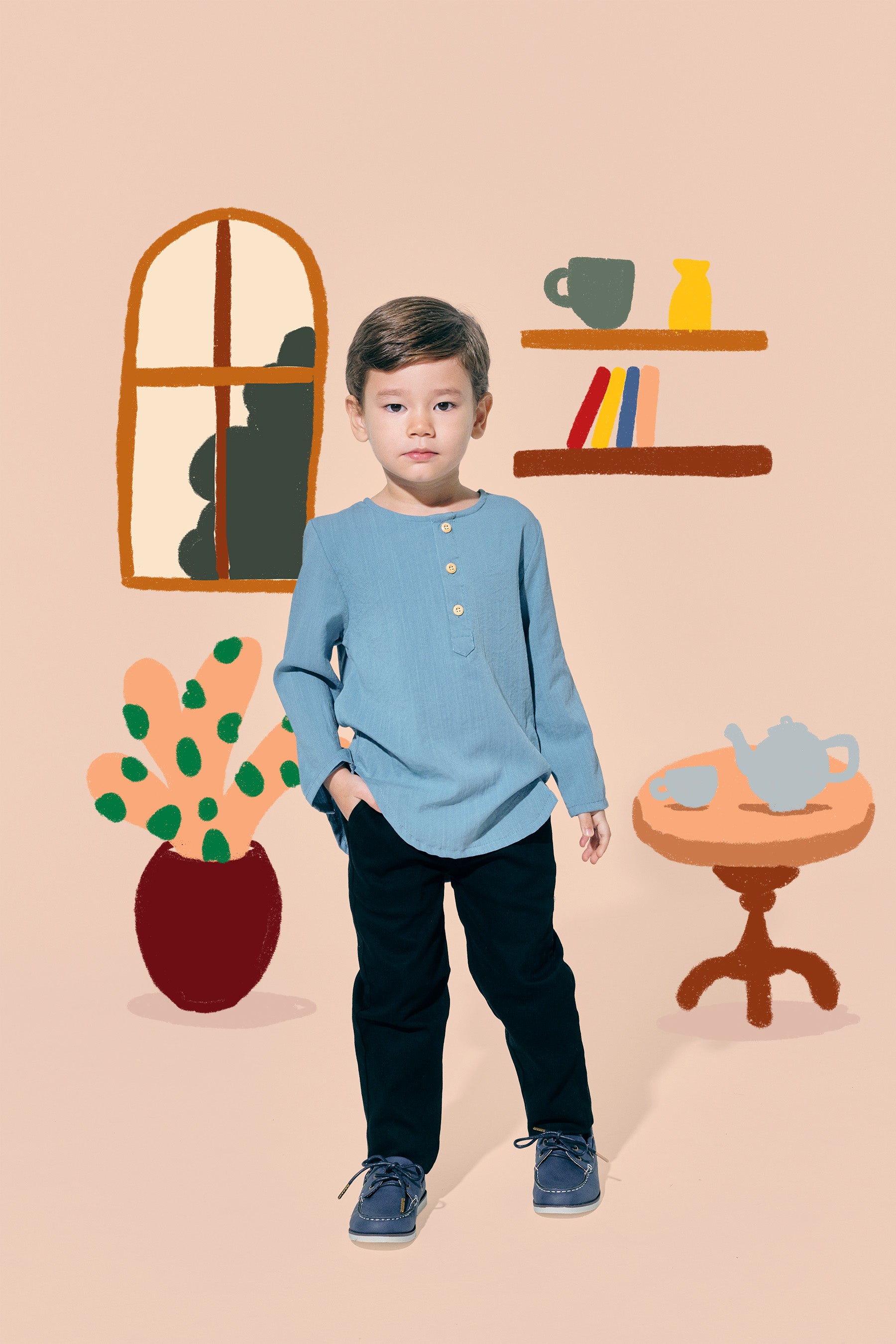 boys kurta button long sleeve eid raya kenduri event wear 