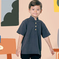 baju raya family sedondon kids boy short sleeves shirt dark grey 