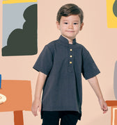 baju raya family sedondon kids boy short sleeves shirt dark grey 