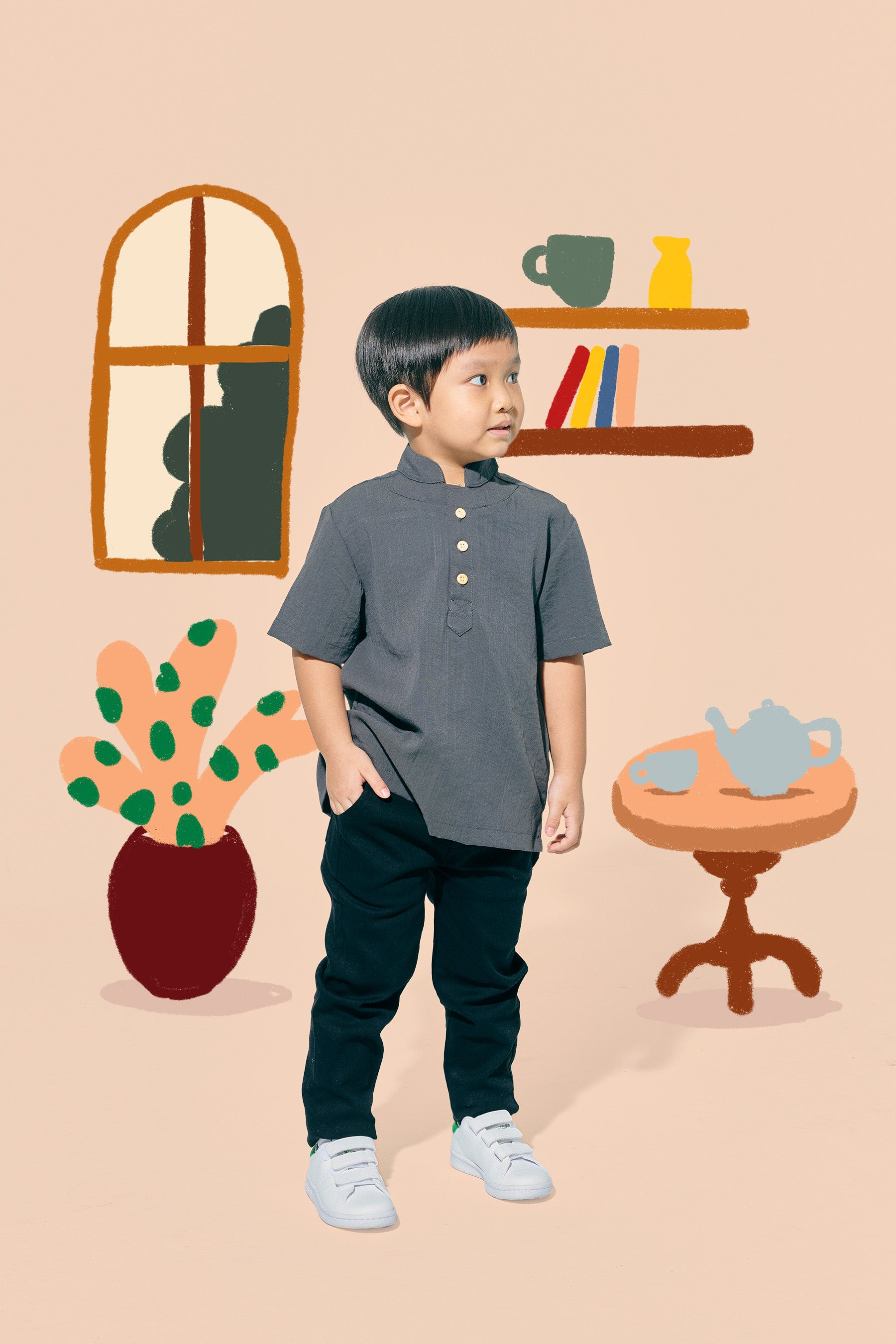 boys modern top short sleeve eid raya kenduri event wear