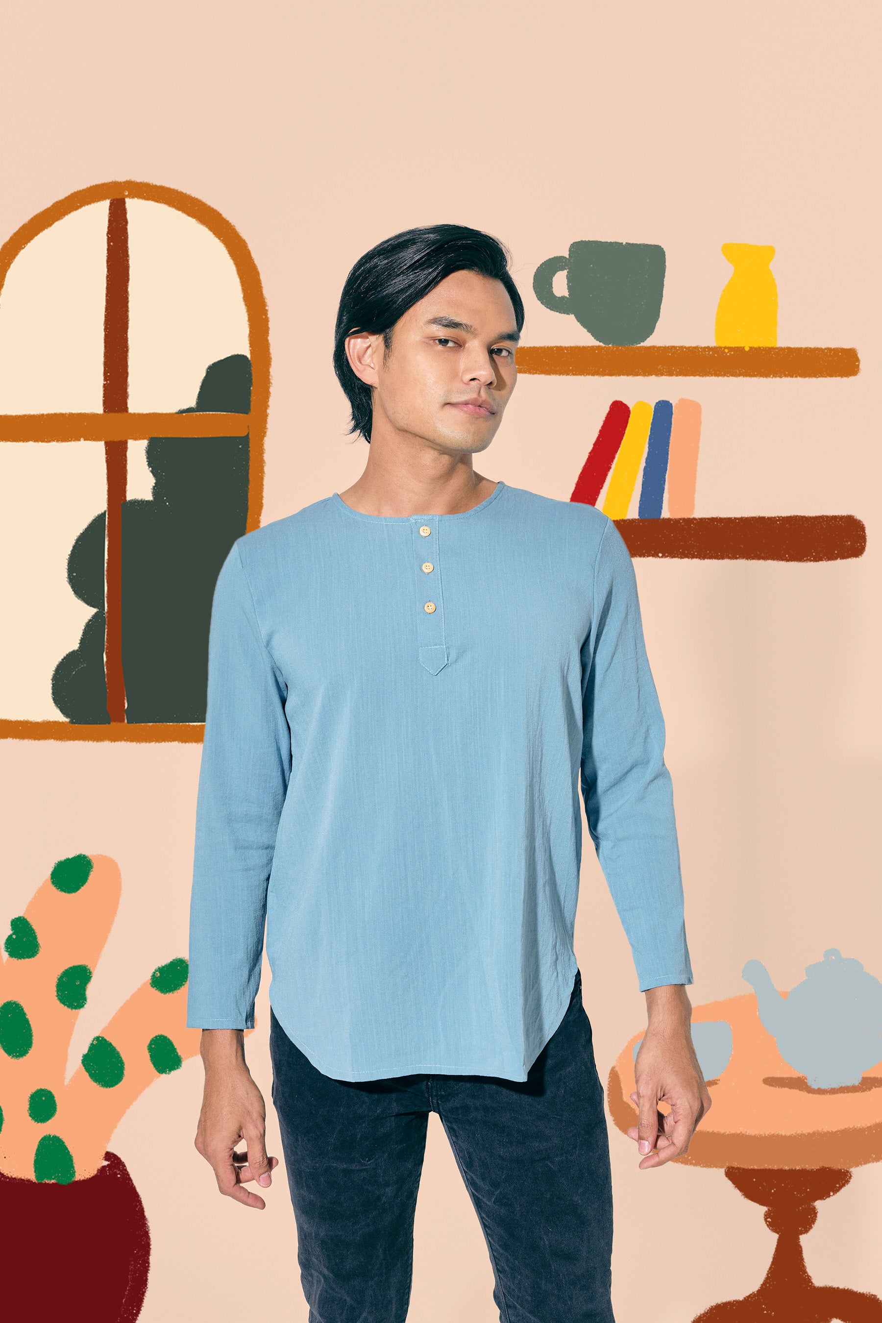 baju raya family sedondon men kurta blue 